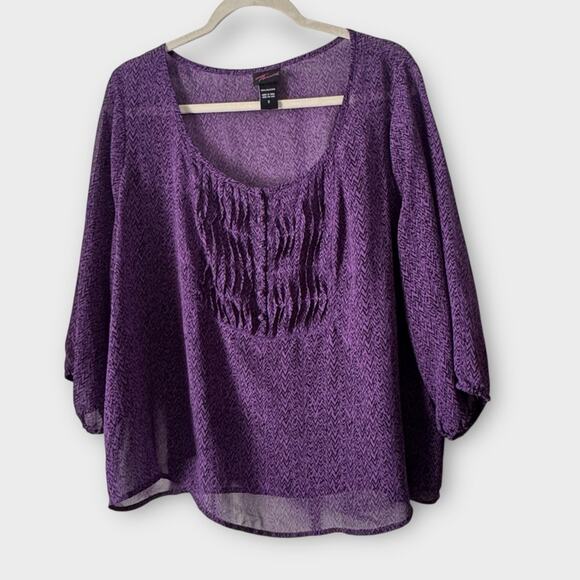 torrid Tops - Torrid purple and black zigzag pattern sheer blouse